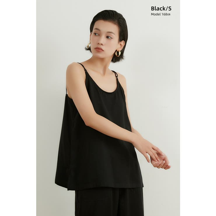 BLACK | キャミソールドレープ感厚手レーヨン光沢感華奢ストラップ | On One's Own