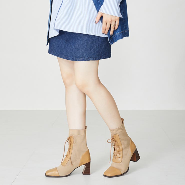 オリエンタルトラフィック》レースアップニットヒールブーツ/31433