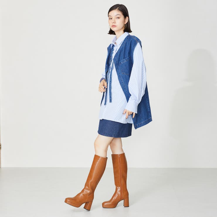 OPELKA FANTASIA 青山❣️新品未使用‼️ラムレザーロングブーツ❣️極美品 Lace Ladies ブーツ レザー調チャンキーヒールロングブーツ