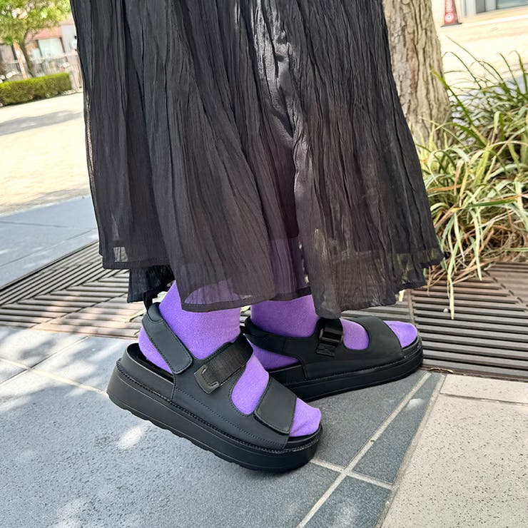 アカイシ　ダブルベルトサンダル　M（23〜23.5） アタガール attagirl 厚底コードサンダル （ブラックスムース