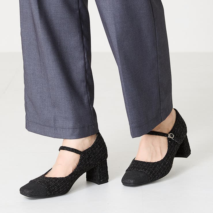 ブラック | ≪オリエンタルトラフィック≫ツイード切替ワンストラップパンプス/41309 | ORiental TRaffic