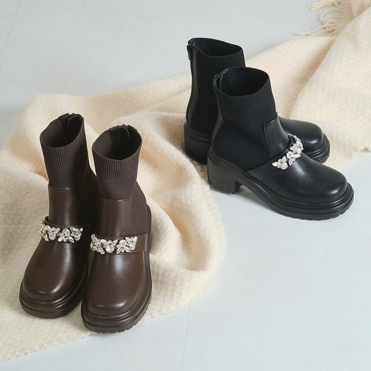 ≪オリエンタルトラフィック≫ビジューベルトニットドッキングブーツ/41415 | ORiental TRaffic | 詳細画像1 