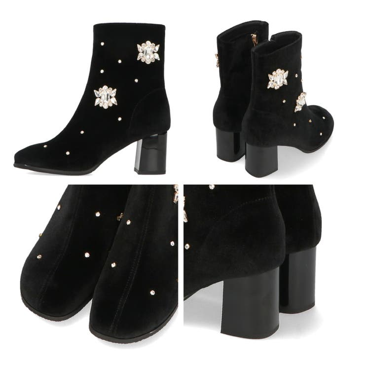 ≪オリエンタルトラフィック≫ビジュー×ラウンドトゥベロアブーツ