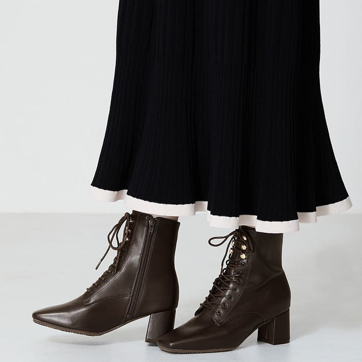 ブラウン | ≪オリエンタルトラフィック≫スクエアトゥレースアップヒールブーツ/41428 | ORiental TRaffic