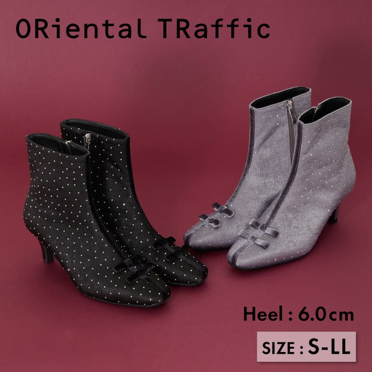 ≪オリエンタルトラフィック≫リボンモチーフラインストーンヒールブーツ 41436 | ORiental TRaffic | 詳細画像1 