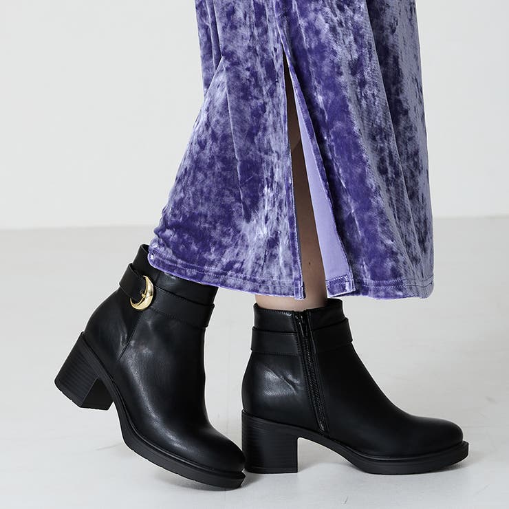 ブラック | ≪オリエンタルトラフィック≫バックルデザインタンクソールヒールブーツ 42408 | ORiental TRaffic