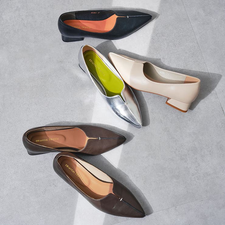 WEB限定/新色追加】フレアヒールポインテッドトゥパンプス/45301[品番