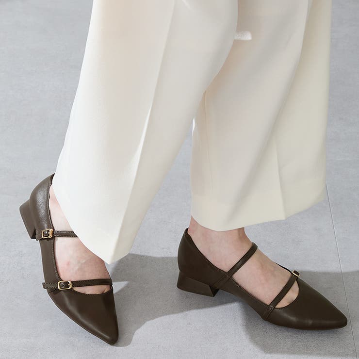 ブラウン | ポインテッドトゥダブルストラップパンプス/51306 | ORiental TRaffic