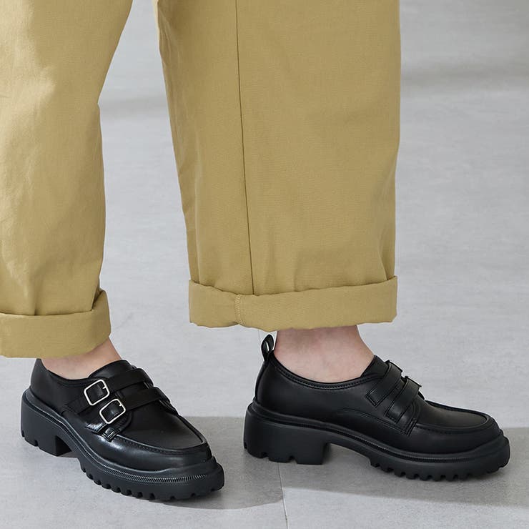 ブラック | ダブルベルト厚底シューズ/51313 | ORiental TRaffic
