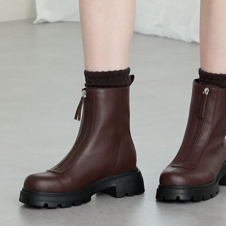 ブラウン | 厚底 フロントジップショートブーツ/51413 | ORiental TRaffic