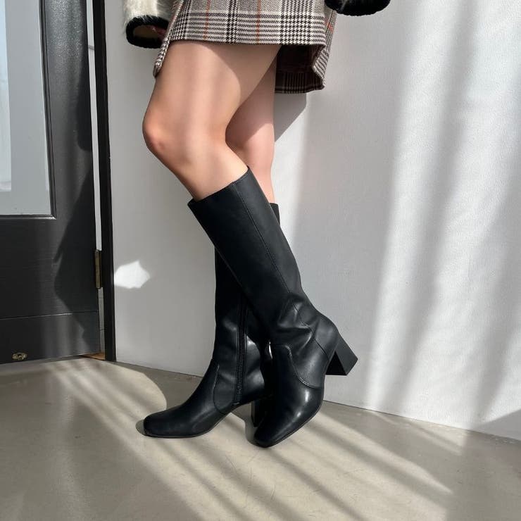 ブラック | スクエアトゥチャンキーヒールロングブーツ/51501 | ORiental TRaffic