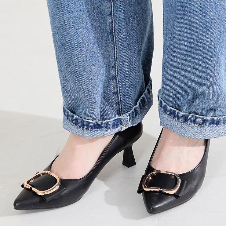 ブラック | 変形リボンモチーフヒールパンプス/61117 | ORiental TRaffic