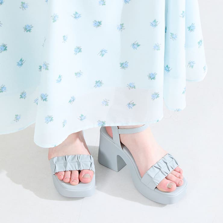 ブルー | ギャザーデザインプラットフォームサンダル/61203 | ORiental TRaffic