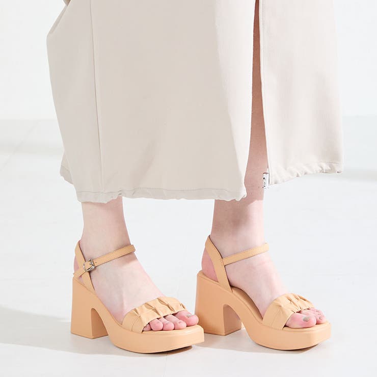 オレンジ | ギャザーデザインプラットフォームサンダル/61203 | ORiental TRaffic