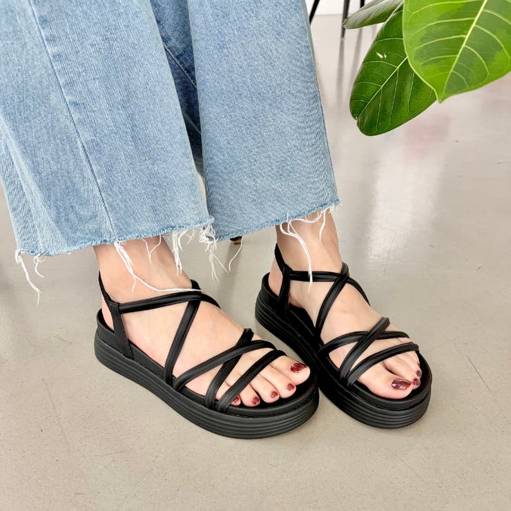 ブラック | クロスストラップ軽量ソールサンダル/61208 | ORiental TRaffic
