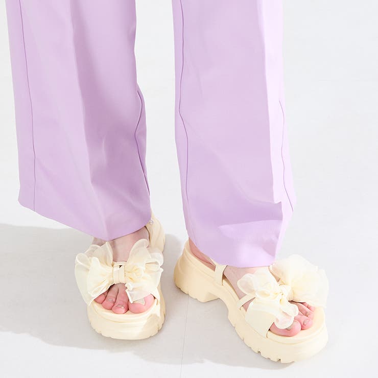 ベージュ | シアーリボン×パール厚底サンダル/61210 | ORiental TRaffic