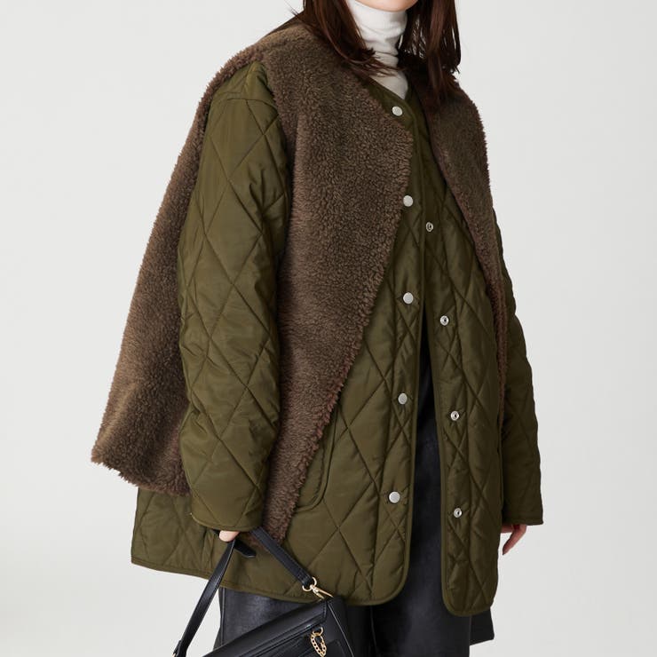 ボアベスト付きノーカラージャケット/AC2319 acro アクロ[品番