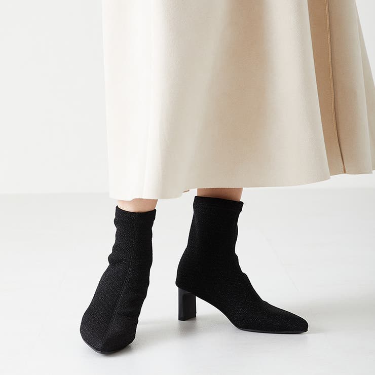 ブラック | ≪オリエンタルトラフィック≫ラメニットプレートヒールブーツ/MO33408 | ORiental TRaffic