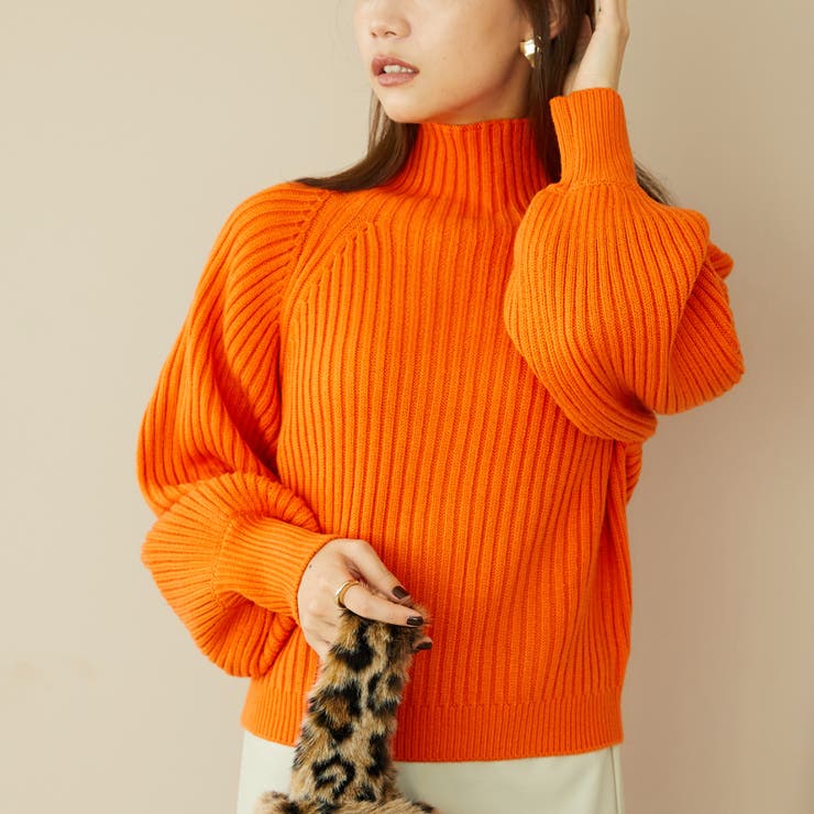 オレンジ | 《オリエンタルトラフィック》ハイネックボリュームスリーブニット | ORiental TRaffic