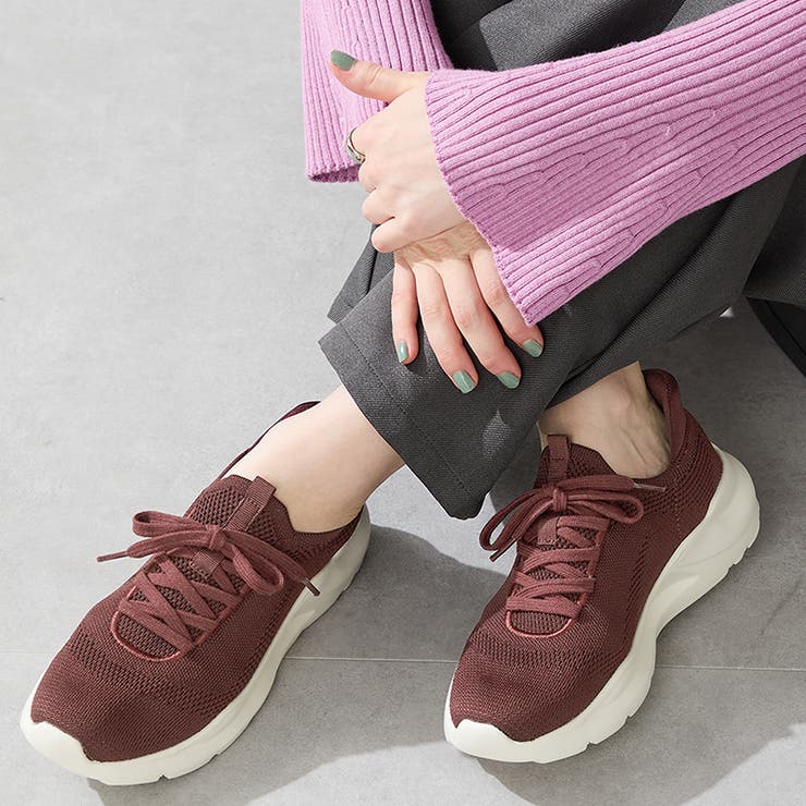 ワイン | 軽量 ハンズフリー【瞬間フィット】ニットスニーカー/OT3757 | ORiental TRaffic