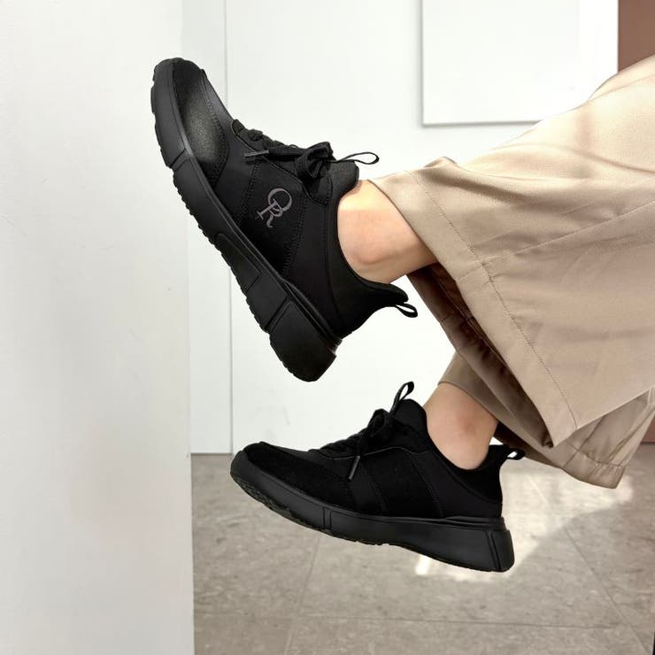 ブラック | 【瞬間フィット】サイドロゴ付きナイロンスニーカー/OT3800 | ORiental TRaffic