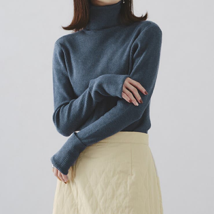 ブルー | フィンガーホールタートルリブニット | ORiental TRaffic