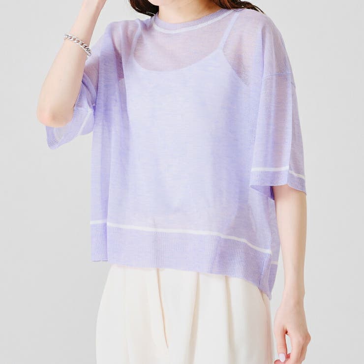 パープル | 配色ラインシアーニットTシャツ/AC1356 acro アクロ | ORiental TRaffic