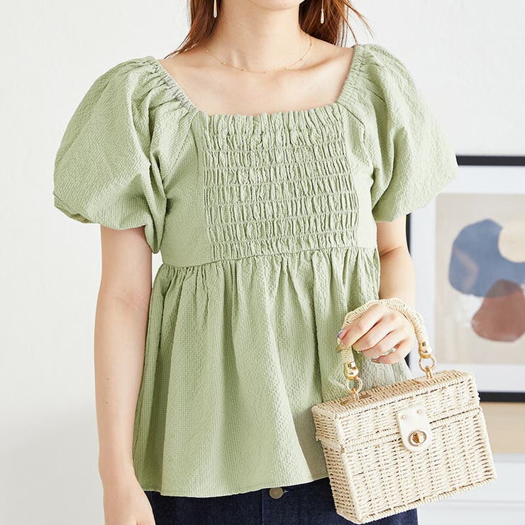 カーキ | 《acro》アクロ Wフロントパフスリーブトップス | ORiental TRaffic