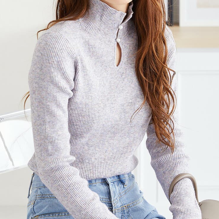 アイボリー | 《acro》アクロ 2WAYパール付きフィンガーホールリブニット | ORiental TRaffic