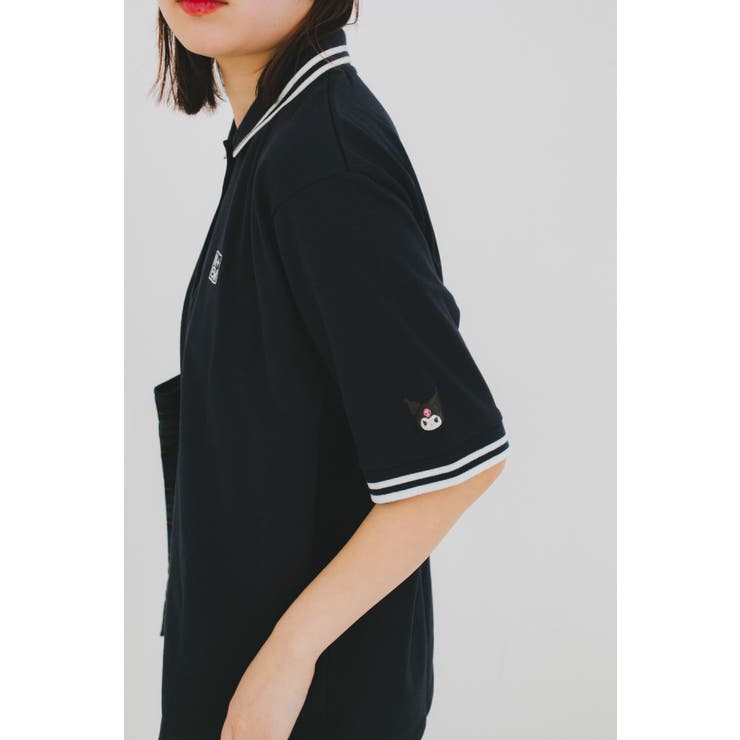 Malbon ポロシャツ ブラック×ホワイト バイカラー 刺繍ロゴ入り 美品⛳✨ Malbon ポロシャツ ブラック×ホワイト バイカラー 刺繍ロゴ入り