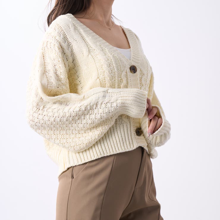 ケーブルショートカーディガン ニット 春[品番：ORGW0000210]｜Ada