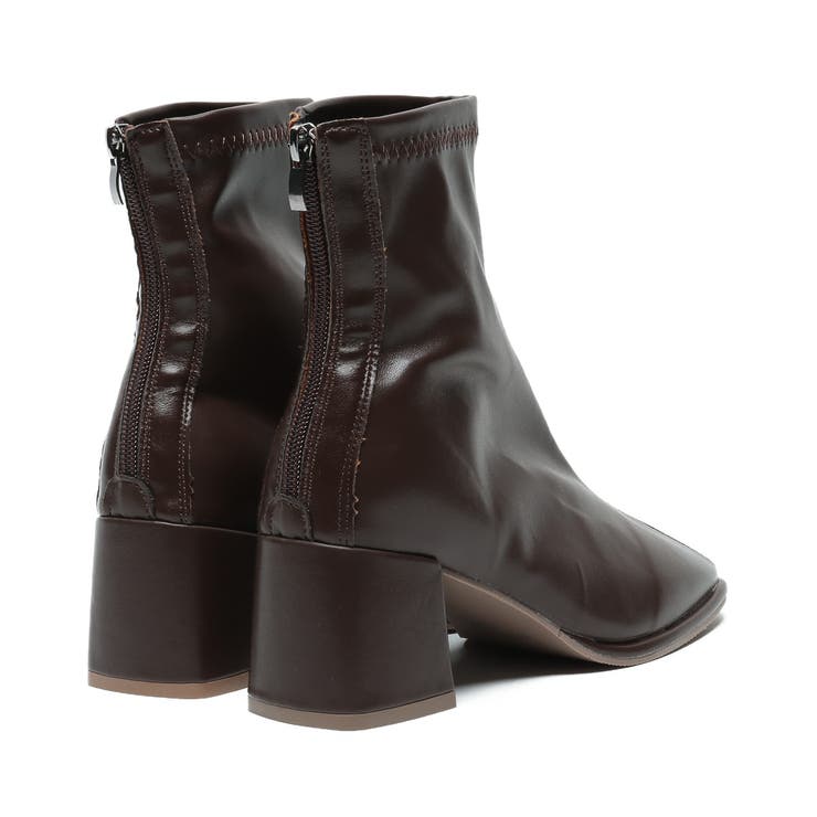 スクエアトゥショートブーツ ショートブーツ 太ヒール[品番