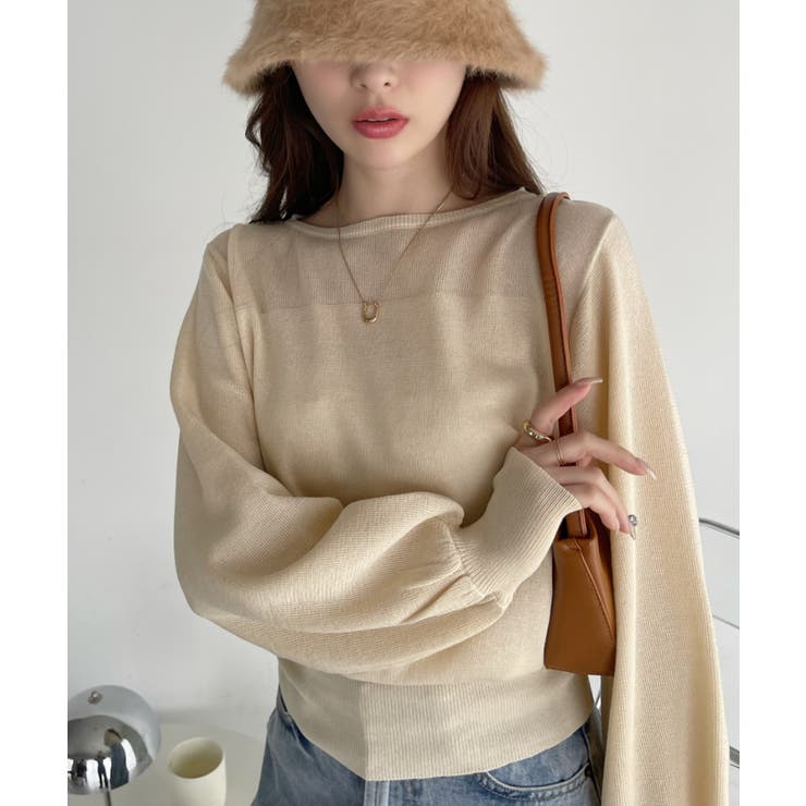 シアー切り替え ブラウジング ニット[品番：ORGW0008586]｜Ada