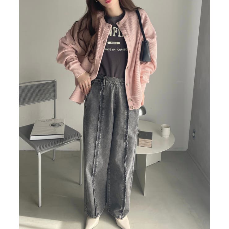 2WAY使用可能！ ワッフル オーバーサイズ カーディガン[品番