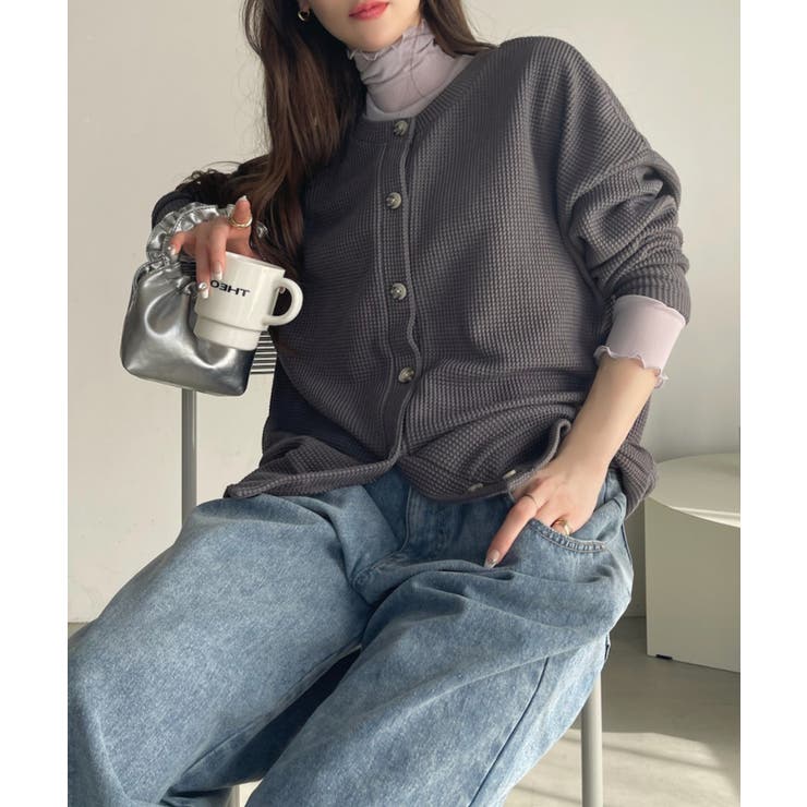 2WAY使用可能！ ワッフル オーバーサイズ カーディガン[品番