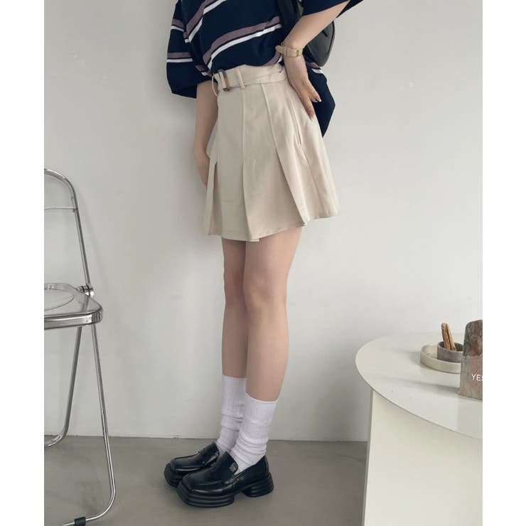 ベルトデザイン タックプリーツ ミニスカート[品番：ORGW0008609