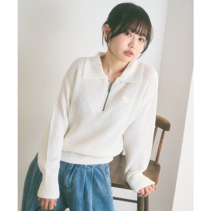 袖口2WAY ハーフジップ サマーニット[品番：ORGW0008785]｜Ada