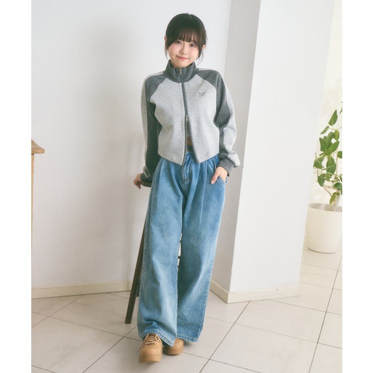 NERDY W´sデニムクロップドトラックトップス ライトブルー