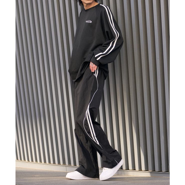 サイドライン カーブ ナイロン風 テックパンツ[品番：ORGW0008630