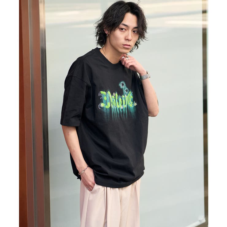 サガラ刺繍 モフモフ ネイチャープリント 半袖Tシャツ[品番