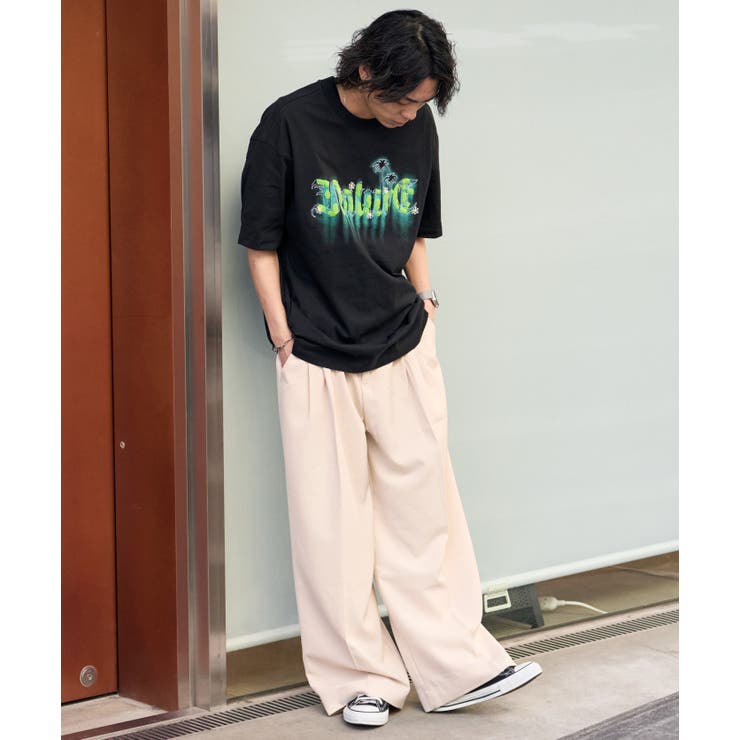 サガラ刺繍 モフモフ ネイチャープリント 半袖Tシャツ[品番