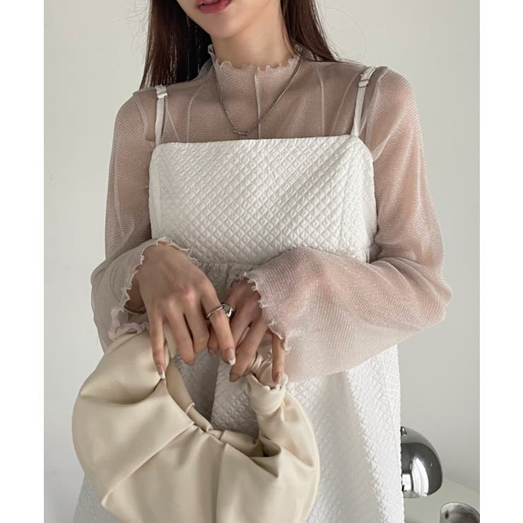 ラメチュール ロングスリーブ ハイネック シアートップス[品番