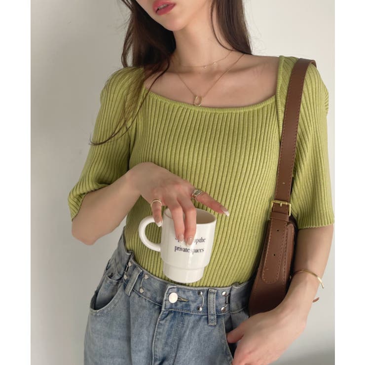 ラグラン切り替え スクエアネック サマーニット[品番：ORGW0008829