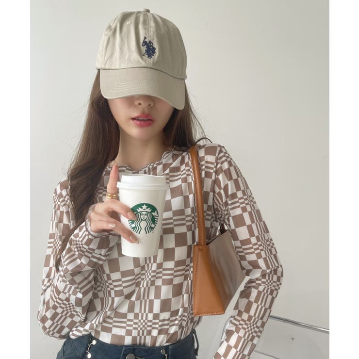 幾何柄 プリント チュールニット ロング Tシャツ[品番