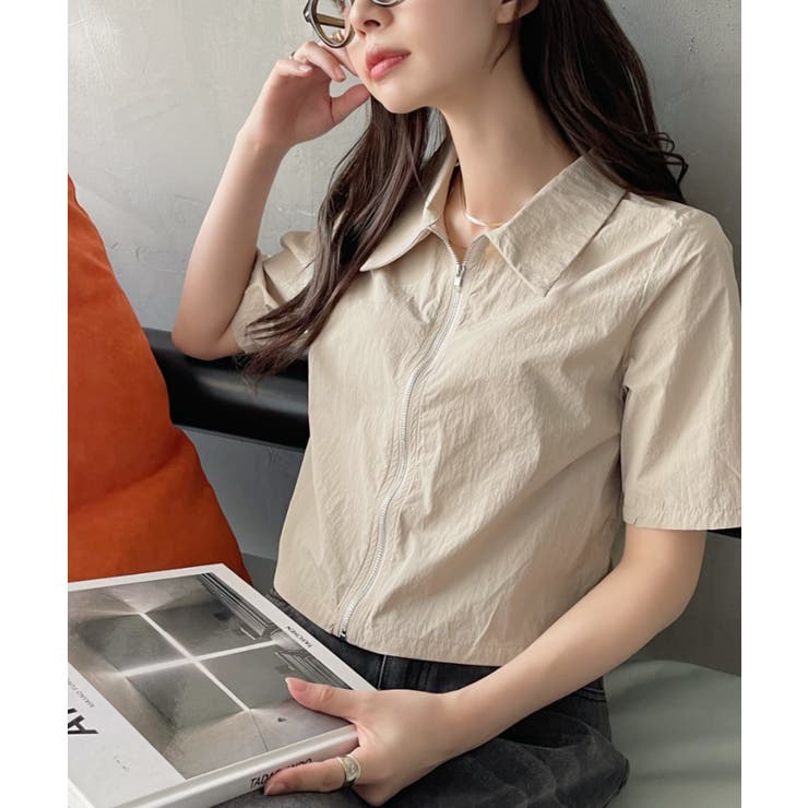 ナイロンタッチ ジップ クロップド 半袖 シャツ | Ada. | 詳細画像2 