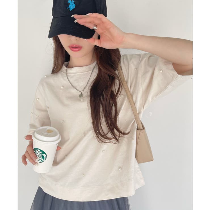 パール付き 半袖 Tシャツ | Ada. | 詳細画像19 