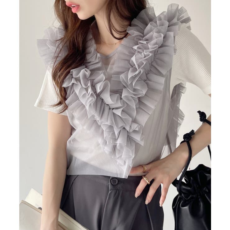 シアー フリル クロップド ベスト[品番：ORGW0009025]｜Eclat