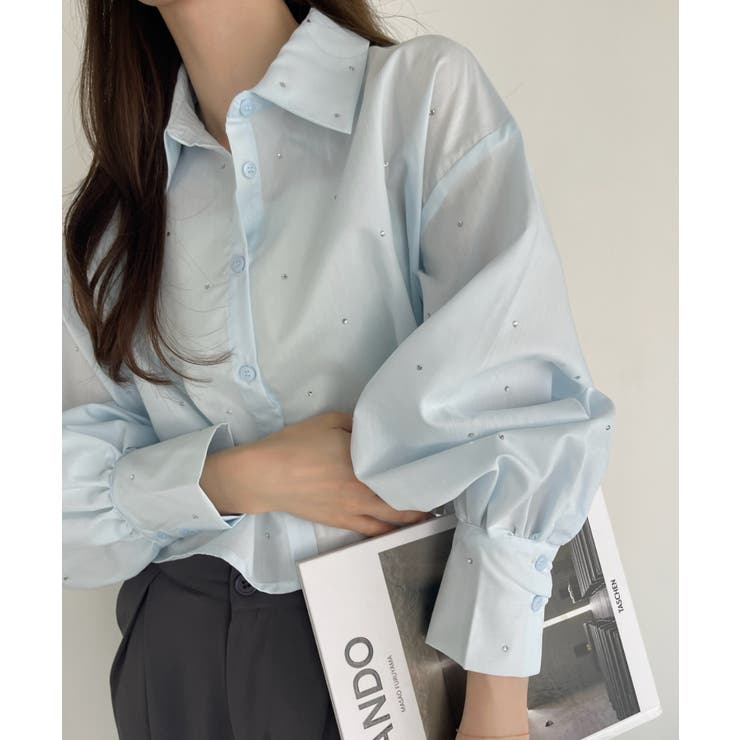 【Eclat one】ビジュー デザイン ボリュームスリーブ シャツ | Eclat one | 詳細画像1 