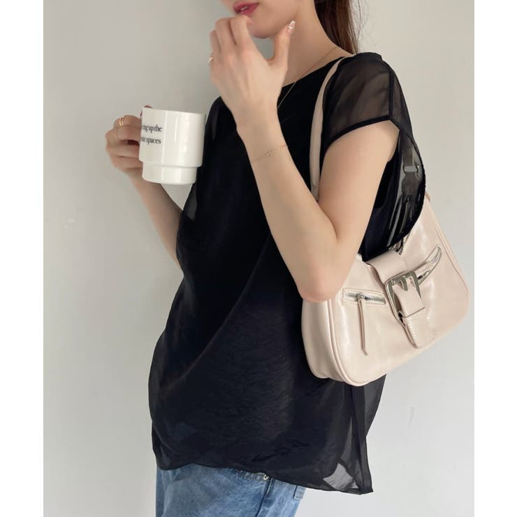 オーガンジー カットソー ドッキング フレンチスリーブ トップス