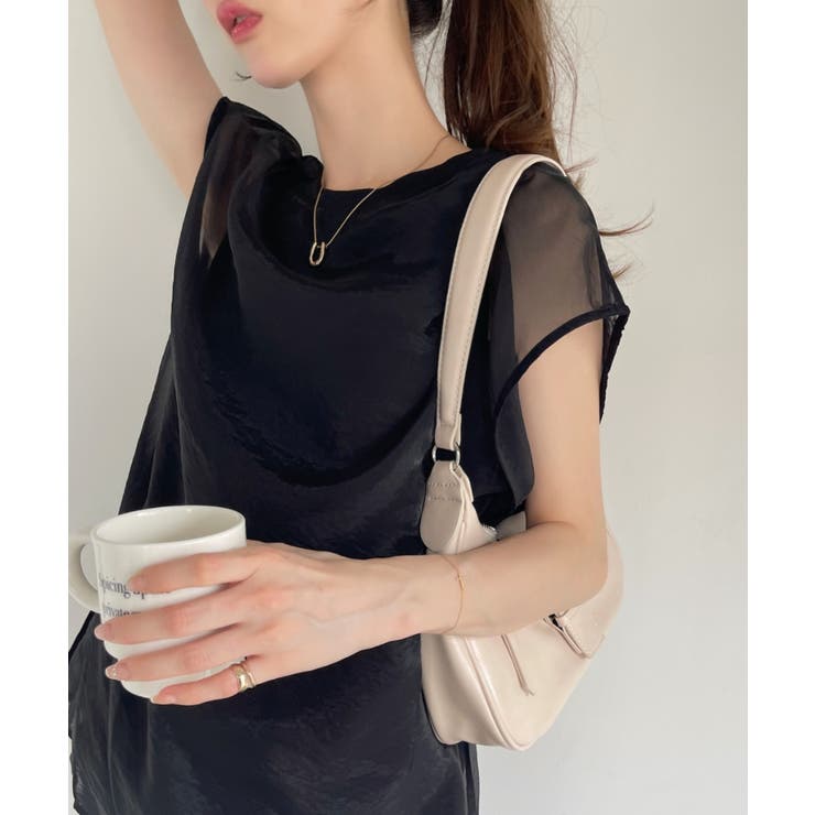 オーガンジー カットソー ドッキング フレンチスリーブ トップス